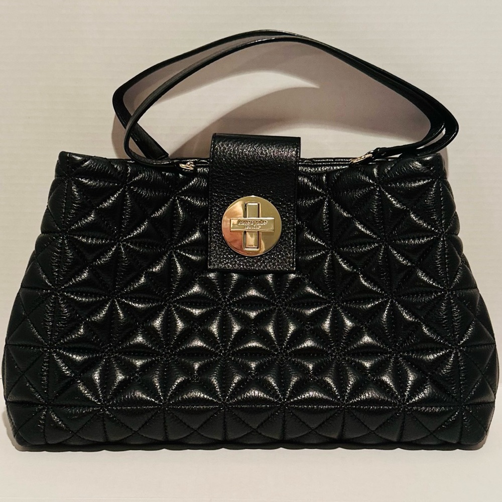 Vintage Kate Spade Quilted Black Leather w/Turn Lock Closure Shoulder Bag